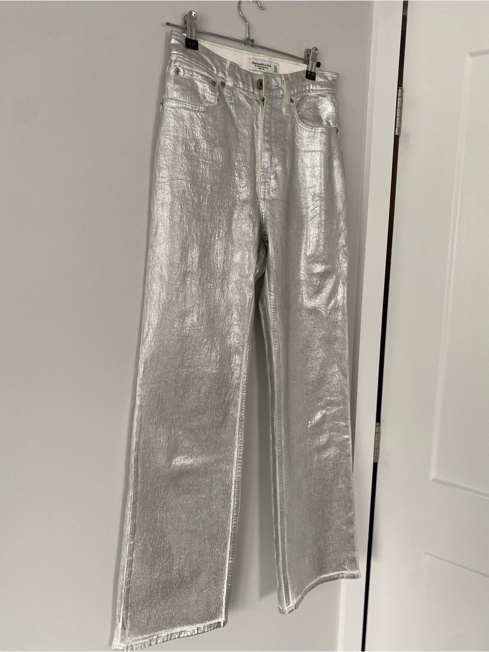 Abercrombie & Fitch Metallic Silver Straight-Leg Jeans
